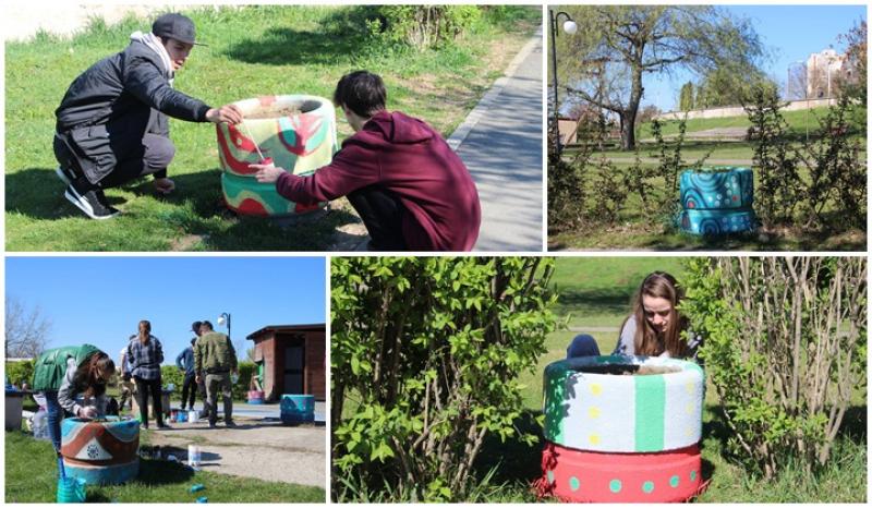 În cadrul acţiunii „Mai frumos, mai luminos!”, elevii ai Colegiului de Artă „Sabin Drăgoi” au dat o față nouă, mai veselă, aleii de acces din Parcul Europa