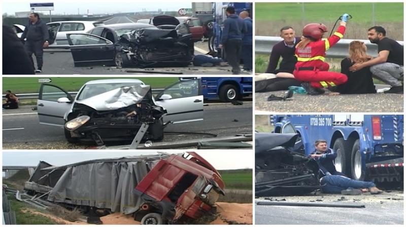 Scene dramatice pe autostrada A1. Accident grav pe autostradă în zona Pecica, 4 victime ajunse la spital una decedată ! (Galerie FOTO)