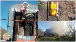 O locomotivă a luat foc în halta Nadăş (Galerie FOTO)