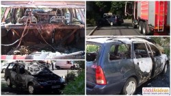 Panică în centrul Aradului, o maşină a ars ca o torţă (FOTO/Video)