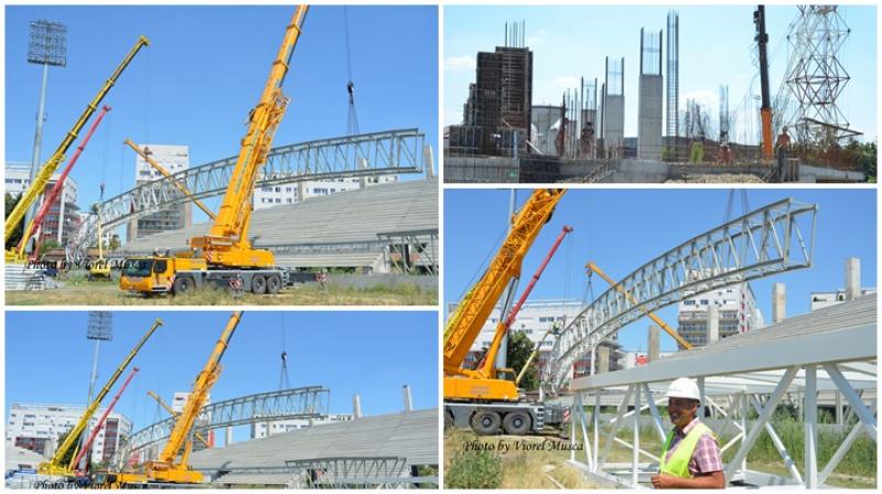 A început montarea structurii metalice a acoperişului tribunelor la Stadionul UTA (Galerie FOTO)
