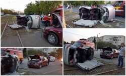 Grav accident de circulaţie în Micălaca! Un Matiz a fost SPULBERAT fiind proiectat pe liniile de tramvai | FOTO!