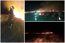 Noapte grea pentru pompierii din Arad! Focul a cuprins o pajişte din Micalaca ameninţând casele din zonă!