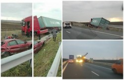 Accident cu victime pe autostrada Arad- Timişoara! Un camion şi un autoturism au fost distruse