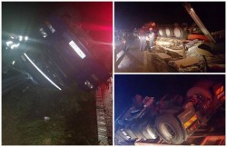 A scăpat cu viaţă ca prin minune după ce camionul în care se afla s-a răsturnat în şant în apropierea de localităţii Almaş