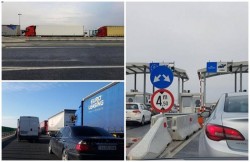 Coadă de aproape 15 km şi câte 8 ore de aşteptare la ieşirea din ţară, pe la Vama Nădlac II