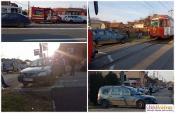 Un autoturism a fost lovit de un tramvai pe strada Petru Rareş din municipiul Arad
