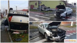 Grav accident în Bujac! Un taxi Logan dat peste cap de o şoferiţă neatentă!