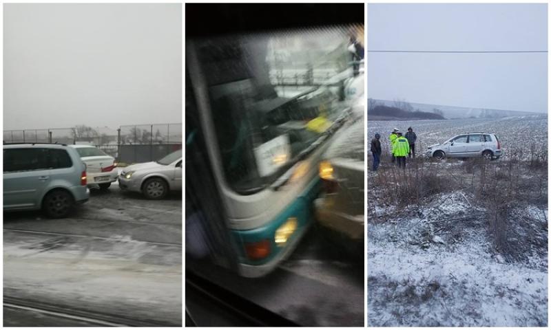 Accidente pe bandă rulantă în Arad după o fulguială de 2 ore