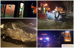 Prăpăd pe DN79. Trei persoane transportate la spital, în urma unui accident rutier