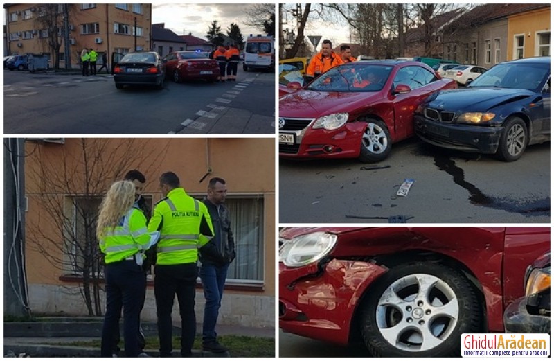 Întâlnire nefericită între un BMW şi un VW EOS, la intersecţia străzilor Oituz cu Ion Raţiu