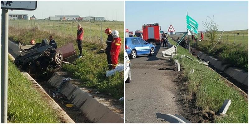 Accident violent pe autostrada Arad-Timisoara. Soferul de 18 ani al unui BMW a murit, alti 3 tineri sunt raniti!