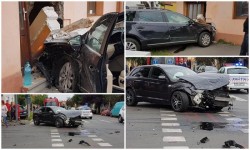 Accident violent pe strada Şaguna, una din maşini a spart zidul unei case! 