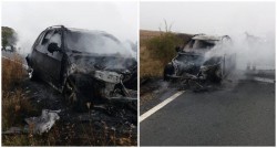 Un incendiu la un autoturism BMW a blocat traficul pe DN 79 la ieşire din Chişineu Criş!