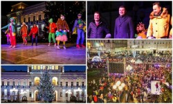 Sute de copii au venit miercuri seara pe platoul din fața primăriei pentru tradiţionala festivitate a aprinderii luminilor din Bradul de Crăciun