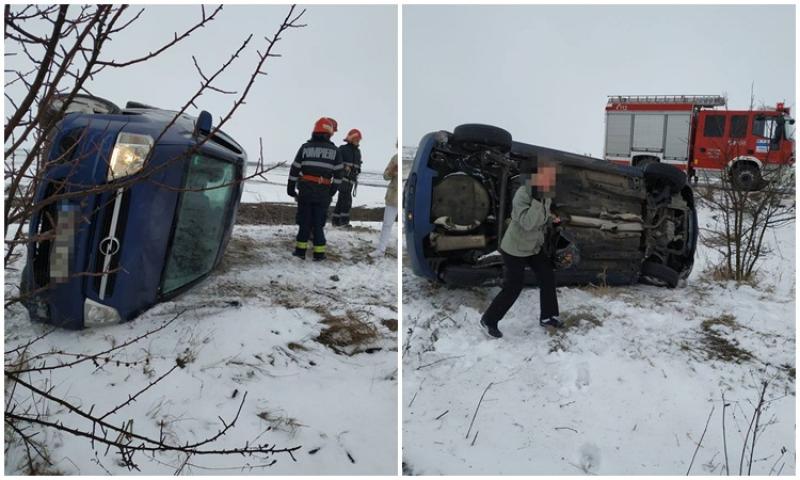 Autoturism răsturnat pe DN 79A între localităţile arădene Pilu şi Socodor