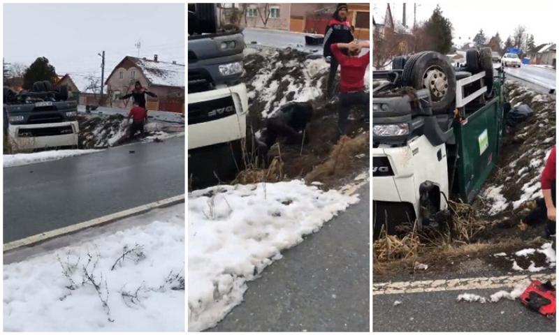 Cu maşina de gunoi în şanţ, la ZERIND