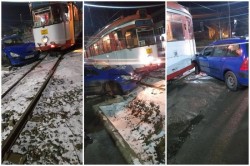 Accident pe strada Pădurii. Un autoturism şi un tramvai s-au întâlnit într-un mod nefericit