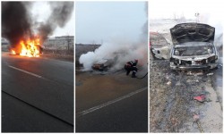 Un autoturism a fost distrus complet de flăcări sâmbătă dimineaţa pe DJ 792 în zona localității Seleuș