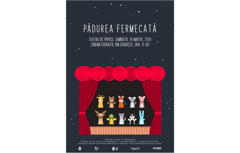 Ionică și prietenii lui în piesa teatrului de păpuși Pădurea Fermecată, care va avea loc sâmbătă 16 martie la Cinematograful din Grădiște