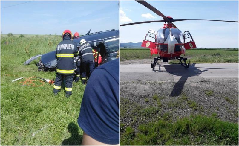 UPDATE: Victima a fost descarcerată și predată echipajului SMURD de pe elicopter în stare gravă| Victimă încarcerată în urma unui accident în Șiria