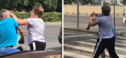 Bărbat bătut chiar de nevasta lui în plin centrul Aradului ! VEZI video