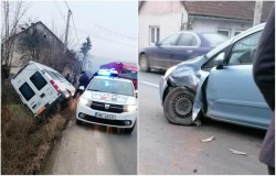 Microbuz transport persoane, în șanț! Accidentul s-a produs în județul Arad