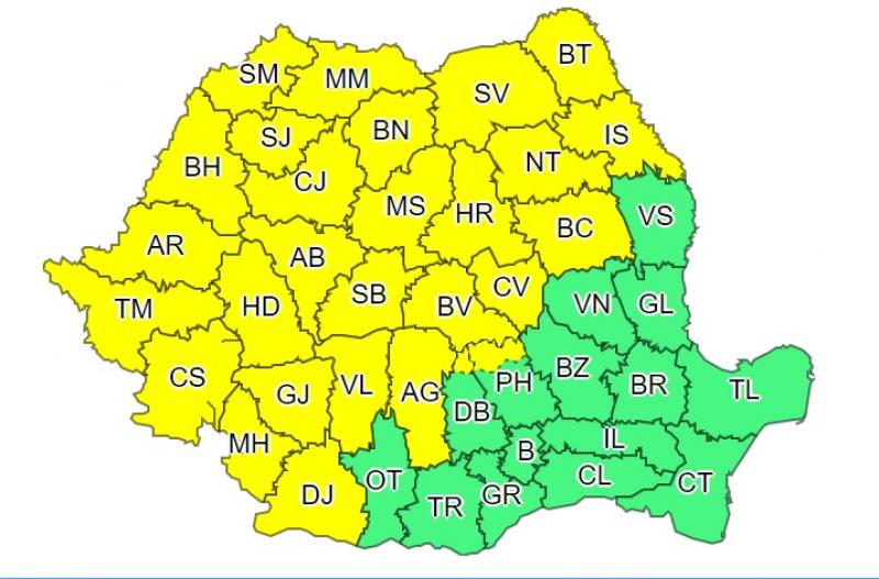 Cod galben în mai multe județe din România