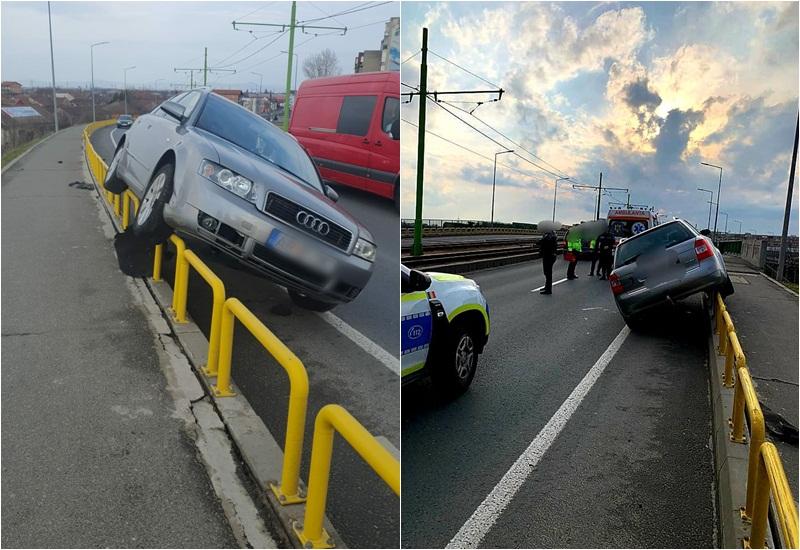 Un septuagenar cu un Audi a ajuns pe elementele de protecţie a viaductului de la Micălaca, absolut inexplicabil