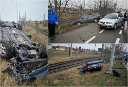 Tânără de 22 de ani, răsturnată cu maşina în afara carosabilului pe Calea Aurel Vlaicu după o coliziune cu un alt autoturism