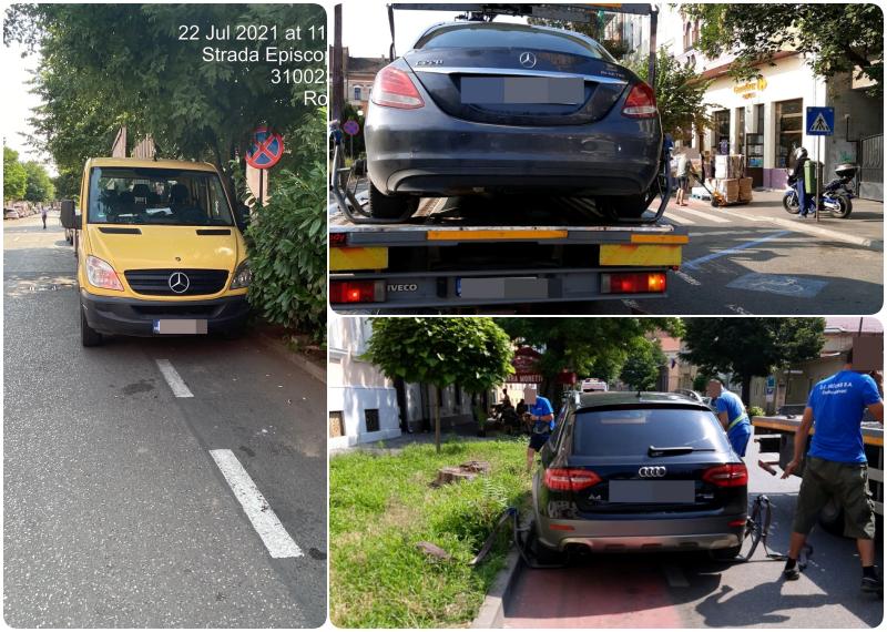 Șoferi amendați, mașini ridicate pentru blocarea pistelor de biciclete