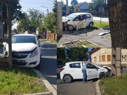 Un Opel și un Volkswagen s-au șifonat bine de tot la intersecția străzilor Liviu Rebreanu cu Oituz