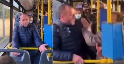 Un bărbat a fost pălmuit de o femeie în autobuz deoarece refuza să poarte mască de protecție și avea un discurs împotriva vaccinului COVID-19

