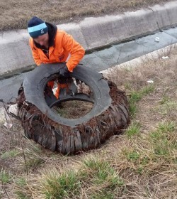 Zeci de anvelope uzate aruncate de-a lungul autostrăzii și a șoselelor din județul Arad. Cei depistați riscă să rămână fără mașină

