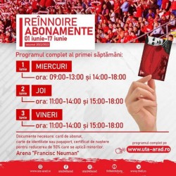 Perioada de reînnoire a abonamentelor pentru sezonul competițional 2022/2023 la meciurile echipei UTA începe miercuri, 1 iunie