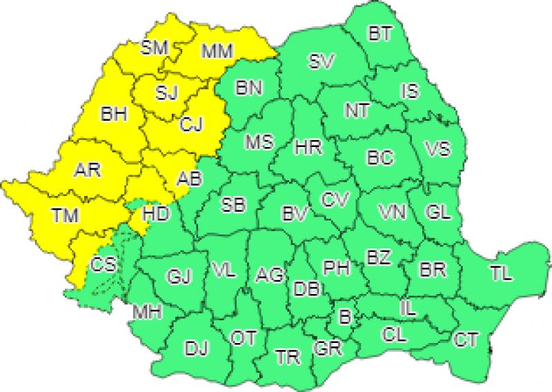 Codul portocaliu de caniculă este urmat de un cod galben de vijelii în județul Arad