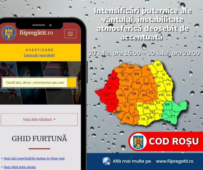 Cod roșu de furtună violentă în județul Arad. 160 de pompieri arădeni sunt în alertă