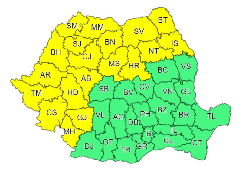 Codul galben de instabilitate atmosferică se prelungește până sâmbătă seara în județul Arad