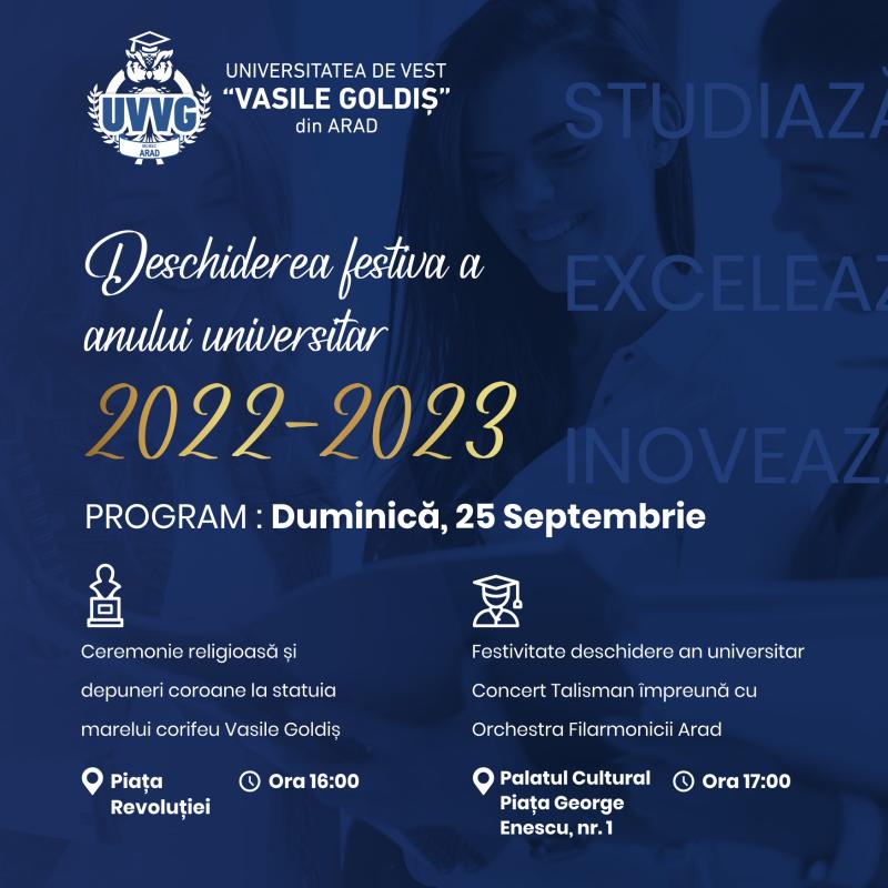 Deschidere festivă an universitar 2022 – 2023 la U.V.V.G. Arad

