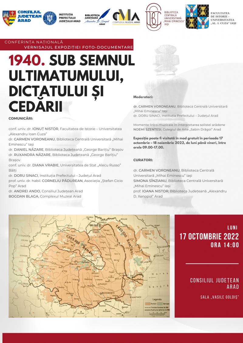 „1940. Sub semnul ultimatumului, dictatului şi cedării” – O filă a istoriei în expoziție la Arad