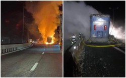 Un TIR a luat foc azi noapte pe autostradă între Arad și Nădlac