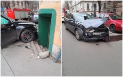 Cu mașina în clădirea de la intersecția străzilor Grigorescu cu Milea