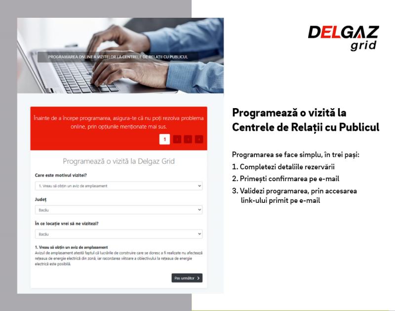 Programări online pentru vizita la Centrele de Relații cu Publicul Delgaz Grid