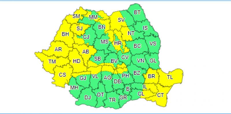 Cod galben de vânt puternic în Arad