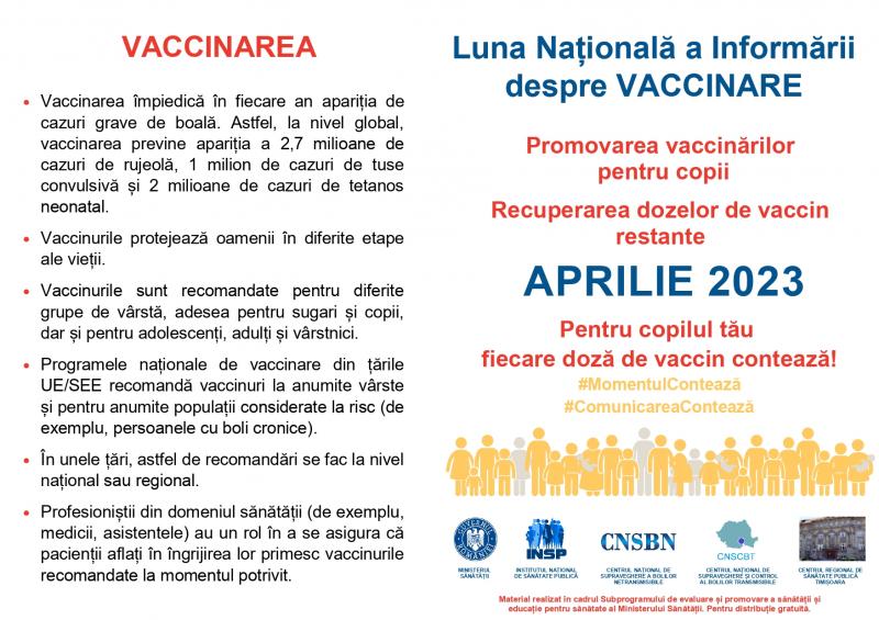 ”Luna Națională de Informare despre Vaccinare”. Pentru copilul tău fiecare doză de vaccin contează
