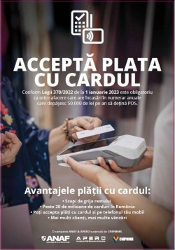 „Acceptă plata cu cardul” – campanie de informare lansată de ANAF și APERO