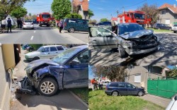 Accident cu mașină proiectată într-o țeavă de gaz pe strada Liviu Rebreanu