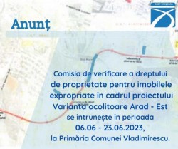 Comisia pentru imobilele expropriate în cadrul proiectului ”Varianta ocolitoare a municipiului Arad – Est” se întrunește la Primăria Vladimirescu

