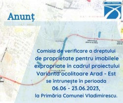 Comisia pentru imobilele expropriate în cadrul proiectului ”Varianta ocolitoare a municipiului Arad – Est” se întrunește la Primăria Vladimirescu

