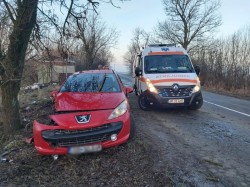 Un Peugeot s-a înfipt într-un pom pe drumul dintre Arad și Iratoșu